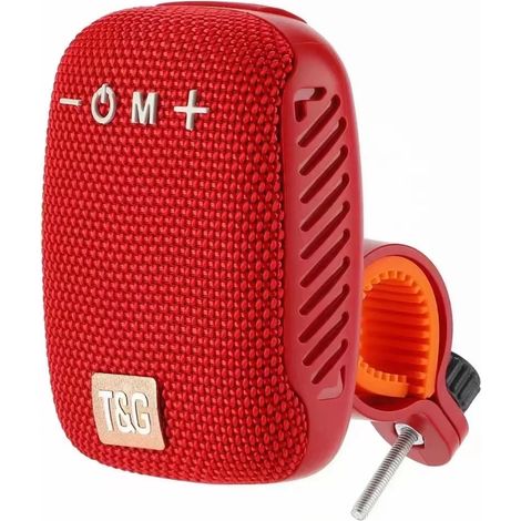Enceinte Bluetooth TWS (rouge) pour le cyclisme, avec emplacement pour carte SD, radio FM, portable et étanche. (1/3)