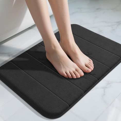 Tappetino da bagno in memory foam, ultra morbido, assorbente e antiscivolo, ad asciugatura rapida e lavabile in lavatrice (nero, 40x60 cm) (1/5)