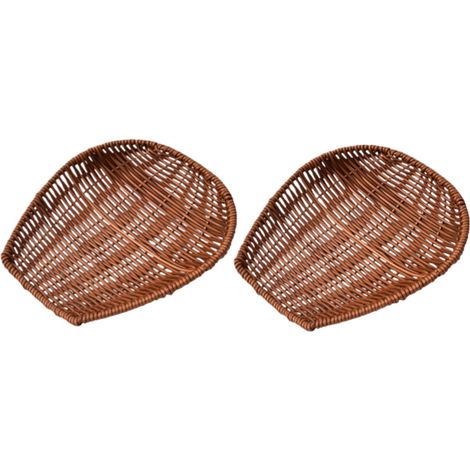Lot de 2 - Bol à goûter - Corbeille à fruits imitation rotin - Panier de rangement pour goûter - Grand format - 24 x 23,5 x 7,5 cm - Marron (1/5)