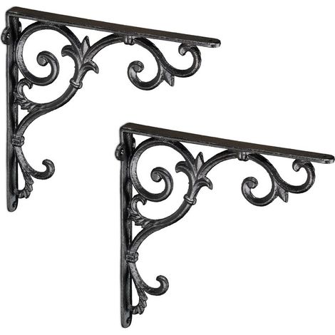 équerre étagère murale vintage – Lot de 2 supports en fonte de fer – Dimensions 24,5 x 4 x 24,5 cm – Capacité 15 kg (1/5)