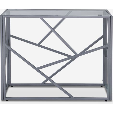 Consolle da ingresso design moderno 100x40x78cm con piano in vetro Kevin - Grigio