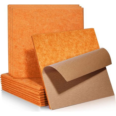 Packung mit 12 Akustikpaneelen, selbstklebend, quadratisch, aus hochdichter Polyesterfaser, für Studiowände und -decken (1/5)