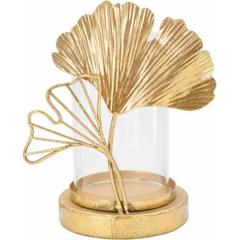 Porta candela struttura in metallo color oro con foglie per interni -17 x 21 cm (1/5)