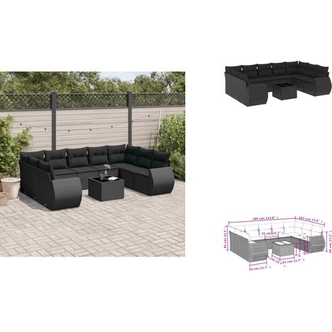 Salon de jardin 10 pcs avec coussins noir résine tressée - Ensemble Salon De Jardin - Mobilier De Jardin - Canapé Jardin - Fauteuil Jardin - Table Basse Jardin (1/3)