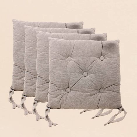 Lot de 4 galettes de chaise capitonnée taupe (1/5)
