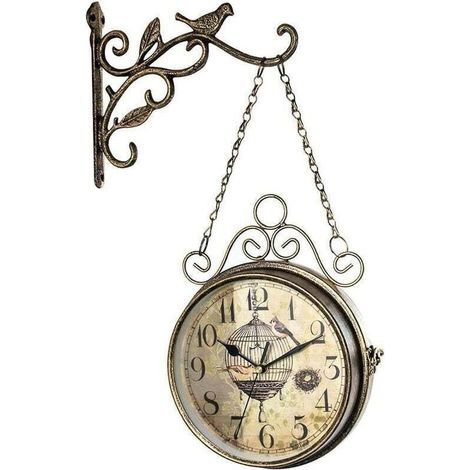 Vintage-Wanduhr mit großen Ziffern auf beiden Seiten, Antik-Effekt, Außenwanduhr, Bronze/Rot (1/5)