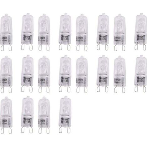 20er-Pack G9 60W klare Halogenlampen, dimmbar, warmweiß 2800K für Kronleuchter und Pendelleuchten - Crezuo