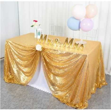1 Nappe, 120x180 cm, tissu maille dense, paillettes dorées, bord surjeté, pour mariage, fête, Noël (1/5)