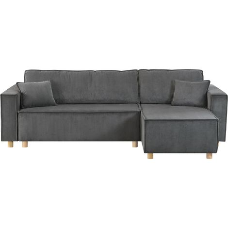 Sofa mit umwandelbarer Ecke, 4 Plätze, grauer Samt-Cord COSY (1/5)