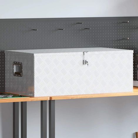 Caja de almacenaje de aluminio plateado 100x55x37 cm
