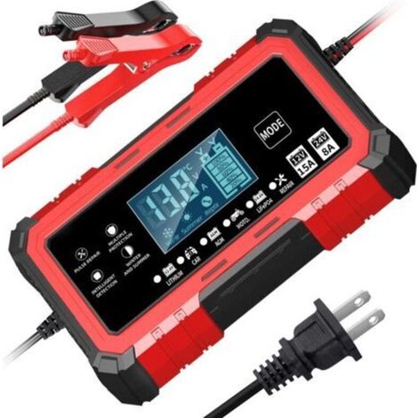 12 V 15 A / 24 V 8 A RougeChargeur à impulsions 12 V 15 A / 24 V 8 A, chargeur de batterie lithium-fer-phosphate 14,6 V 15 A pour motos et voitures, compatible avec les batteries au plomb-acide (1/5)