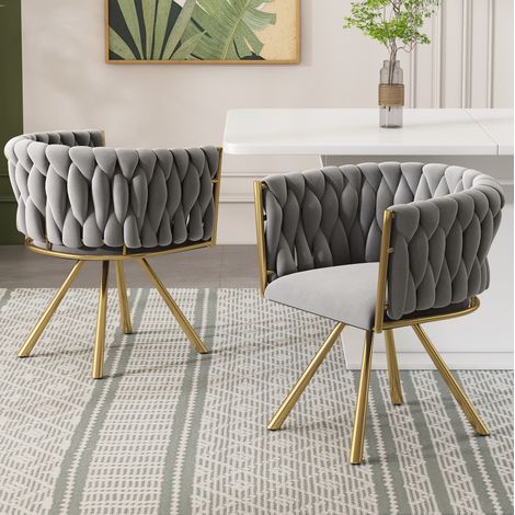 Esszimmerstuhl aus Samt in Grau und Gold, 360° drehbar, 2er-Set,59×54×72cm (1/5)