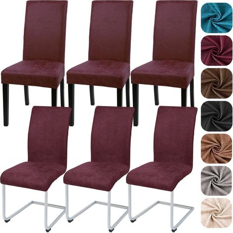 Stuhlhussen 6er Set Kunstleder Rot, elastisch, abnehmbar, für Esszimmerstühle (1/5)