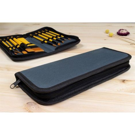 Set Pinceaux Acrylique - 10 Pièces - Poils Nylon - Longueur 180 À 200 Mm - Manche Jaune - Étui Zip (1/3)