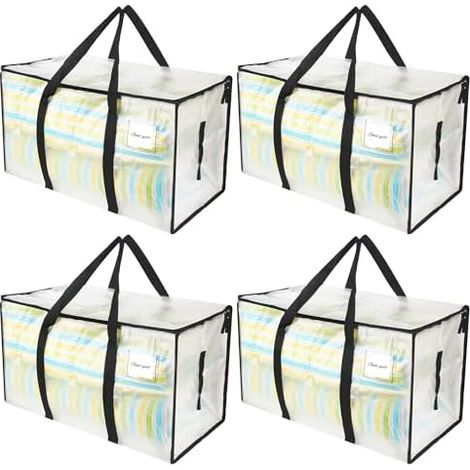 4 Pièces Grand Sac de Rangement, 90L Sac Rangement Vetement, Sac de Rangement Imperméable, Résistant et Extra-Large, Housse Vetement Avec Poignée pour Ranger et Organiser les Vêtements (1/5)