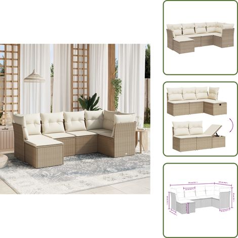 6-tlg. Garten-Sofagarnitur mit Kissen Beige Poly Rattan - Gartengestell - Gartenmöbelset - Outdoor Sofa - Lounge Set - Rattan Gartenmöbel (1/5)