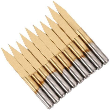 CNC-Gravurfräser-Set, 3,175 mm, 10°-Fräser mit 0,1 mm Hartmetallspitze, titanbeschichtete CNC-Fräser – 10er-Pack (1/4)