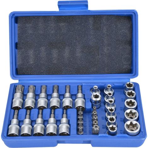 34pcs Star Torx Sockets T10-T60 Metal Nut Set Wrench Ratchet Tool Kit Drive Wrench Socket Set with Storage Case for Car and Bicycle Repair (1/5)