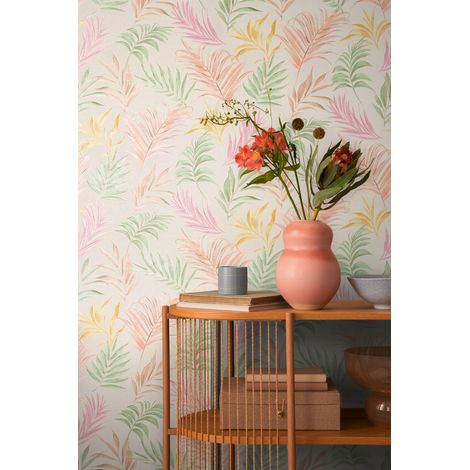 Papier peint intissé feuille et palmier aux tons multicolores - 10,05 x 0,53 m - collection Cosmopolitan (1/5)