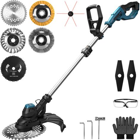 980W Débroussailleur Sans Fil Sans Balais 14800U/min Coupe‑bordure Compatible Batterie Makita 21V Sans Batterie Longueur Réglable 100‑140cm 7 Lames Largeur Coupe 300mm Entretien Jardin Pelouse Cour (1/5)