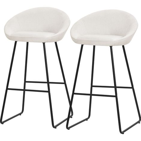 ML-Design Set di 2 Sgabelli da Bar Beige, Rivestimento in Tessuto, 75 cm, con Struttura in Metallo, Schienale Curvo, Poggiapiedi, Poltrone Ergonomiche da Bar, Sedie Alte da Cucina Bistrot o Bancone (1/5)