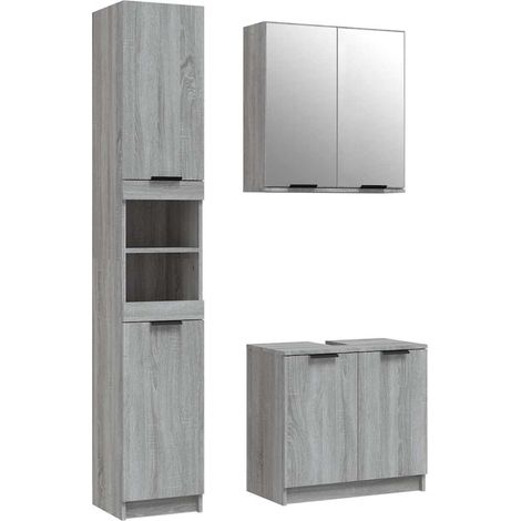 Maison Exclusive - 3-tlg. Badmöbel-Set Grau Sonoma Holzwerkstoff (1/5)