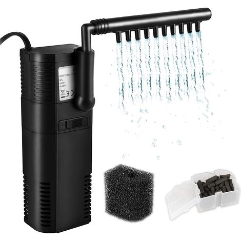 1 Filtre intérieur, Pompe 300L/h, Éponge Charbon, Aquarium jusqu'à 40L
