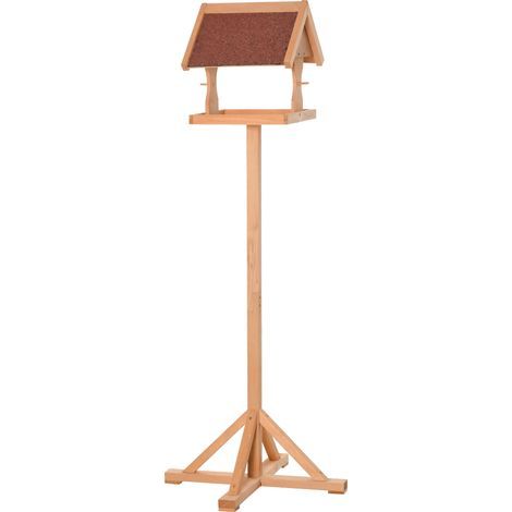 Comedero para pájaros de exterior con soporte. Techo resistente a la intemperie, madera maciza, 55x55x144 cm, acabado natural. Refugio y alimento para aves silvestres durante todo el año. (1/5)