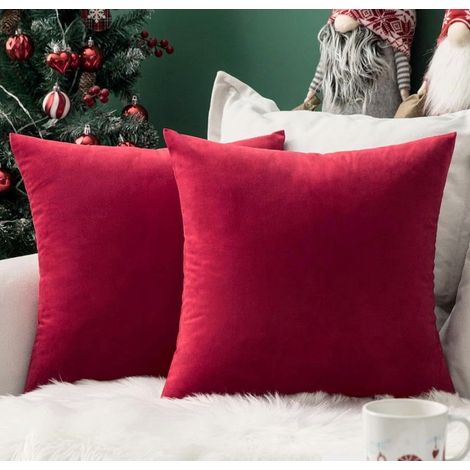 Housse De Coussin - Velours - 45 X 45 Cm - Rouge - Pour Canapé Chambre Voiture - Lot De 2 (1/5)