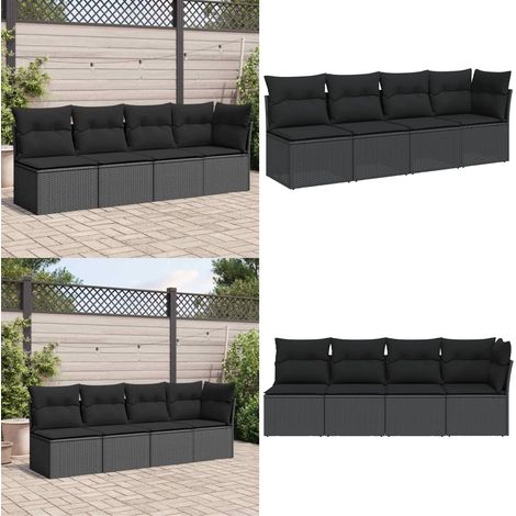 Gartensofa mit Kissen 4-Sitzer Schwarz Poly Rattan - Outdoor Möbel - Gartenmöbel - Esszimmergarnitur - Lounge Set - Balkonmöbel - Home & Living (1/5)