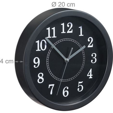 Orologio da parete rotondo design senza tempo cucina ingresso 20 x 4 cm indicatore dei secondi in plastica nera 130004412