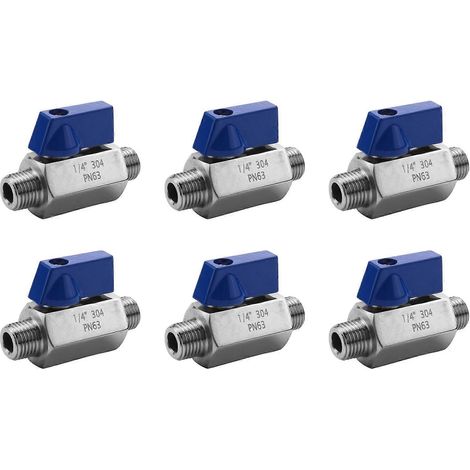Lot de 6 acier inoxydable Bille vanne, 1/4 pouce NPT Thread Male petit mini Bille vanne (1/4pouce Male&Male) (1/5)