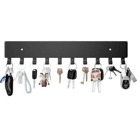 Schlüsselhalter für die Wand – Schlüsselhakenleiste – Praktische Aufbewahrung – Selbstklebend oder zum Anbohren – 35 cm lang – Schwarz (1/5)
