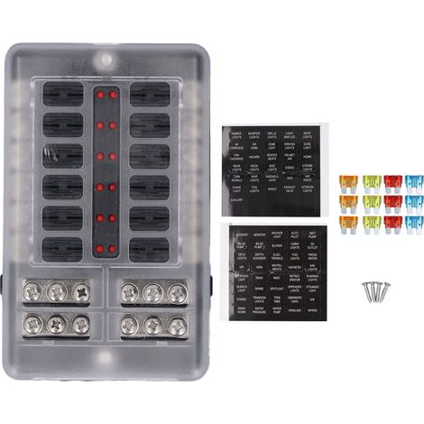 Bloc de fusibles à 12 voies avec indicateur LED, panneau de couvercle étanche pour voiture, camion, bateau, remorque RV, DC12V 24V (1/5)