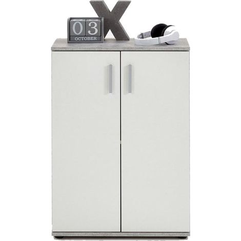 Commode 2 Portes Design "Bilo" 83cm Gris & Blanc (1/4)