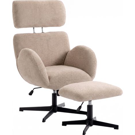 HOMCOM Swivel Armchair with Footstool, Rocking Accent Chair, Light Brown (1/5)