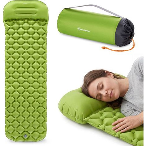 Colchón de Camping Inflable Ultraligero de Senderismo Campmat 1 Plaza con Almohada Integrada 190x56cm Verde (1/5)