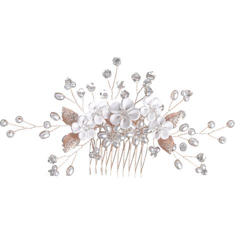 Serre-tête décoratif en cristal argenté, coiffe élégante feuille et fleur (1/5)