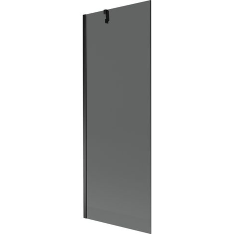 Mampara de Bañera 1 hoja Vidrio ahumado, 70x150 cm, Perfil negro