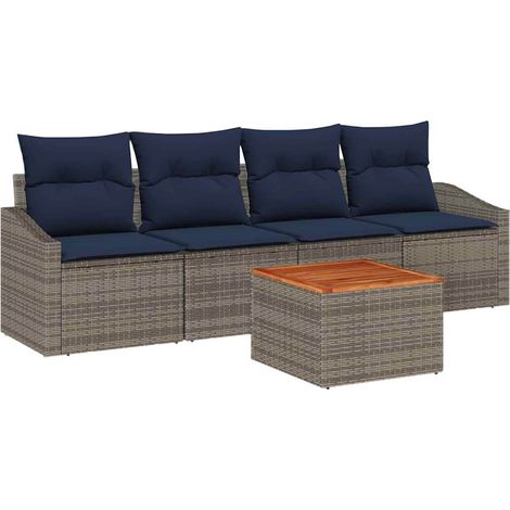 Garden Sofa Set 5 pcs Grey and Navy Blue Poly Rattan vidaXL (1/5)