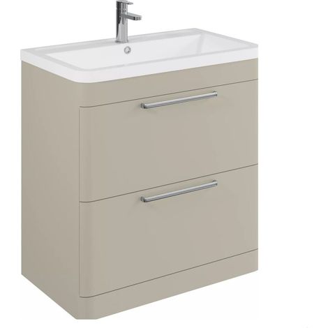 Balterley Calwich Contemporary Bathroom Floor Standing Vanity Basin Unit with 2 Drawers & 1 Tap Hole Polymarble Basin, Pebble Grey, 800mm