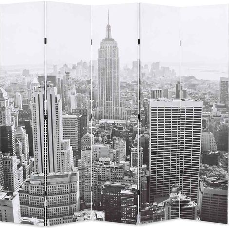 Cloison de séparation pliable-Paravent-Séparateur de pièce 200x170 cm New York Noir et blanc (1/5)