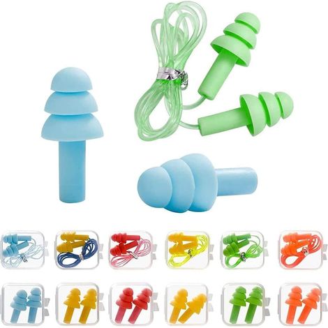 12 Paires Bouchons d'oreille en Silicone Réutilisables - Imperméables pour Nager, Dormir, Étude, Ronflement, Voyage (1/5)