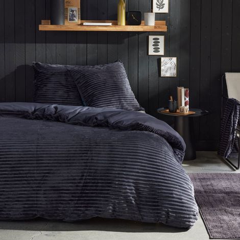 Parure de lit - TODAY - Cotelé - 2 personnes - 220 x 240 cm - Gris anthracite uni (1/4)