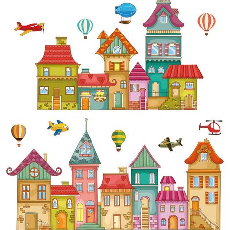 Stickers muraux pour école maternelle sur le thème du château (Dimensions : 143 cm x 45 cm) (1/5)