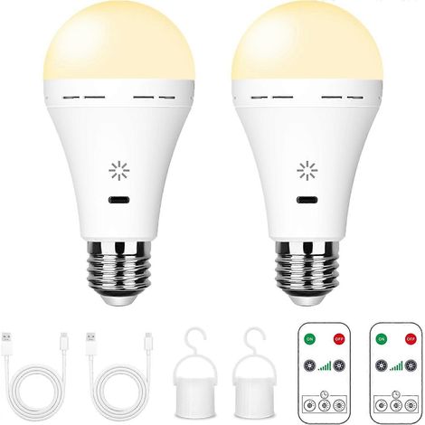 Ampoules LED rechargeables - 7W E27 avec télécommande et variateur tactile  Lampe de secours pour le camping (blanc chaud) Lot de 2 - FD-[mo] (1/5)