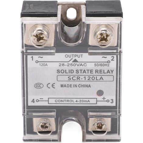 Relais statique 120A, module SSR entrée 4-20mA, coque isolée, tension 28-250VAC. (1/5)