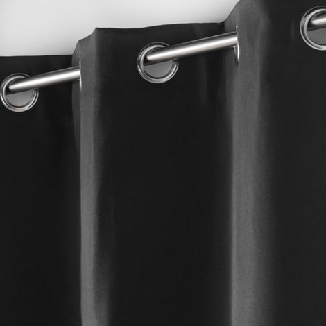 Rideau à Œillets 135 x 180 cm – Isolant Thermique Microfibre – Micropolar Noir (1/5)