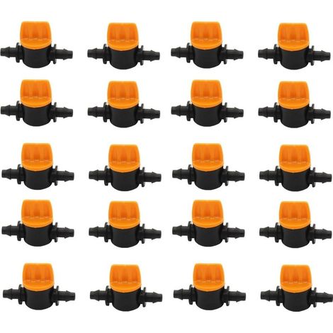 Lot de 20 robinets d'arrêt avec ardillon - Robinet d'irrigation goutte à goutte pour tuyau de 1/4" avec diamètre intérieur de 4 mm et diamètre extérieur de 6 mm - Pour systèmes d'irrigation goutte (1/5)