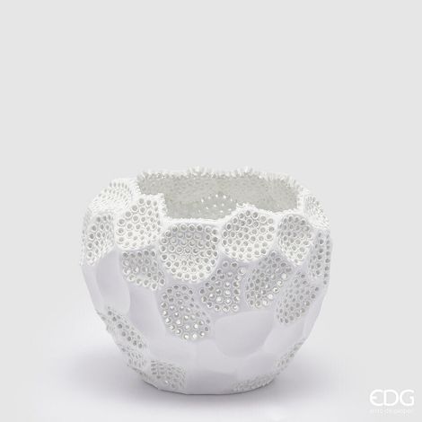 EDG Enzo De Gasperi Vaso Deluxe Intagli H 25 Cm D 31 Cm Bianco